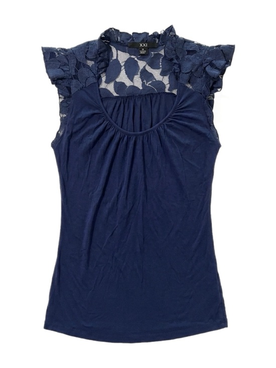 Forever 21 Tops - 🌀 Forever 21 Lace Yoke Cap Sleeve Top in Navy Blue | Women’s Sz Med